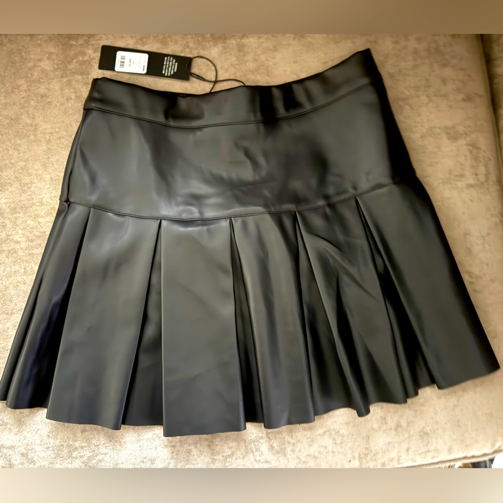 Mini Pleated Faux Leather Skirt